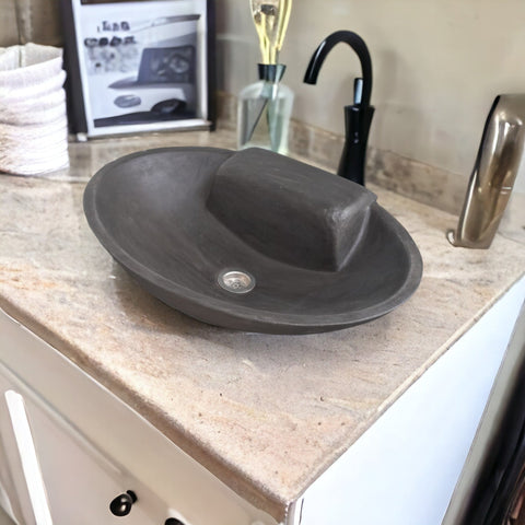 Image of Black Concrete Oval Basin 50 x 38 x 13cm Seedleme