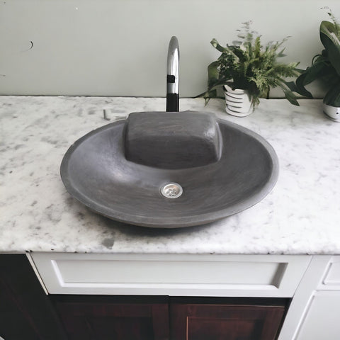 Image of Black Concrete Oval Basin 50 x 38 x 13cm Seedleme