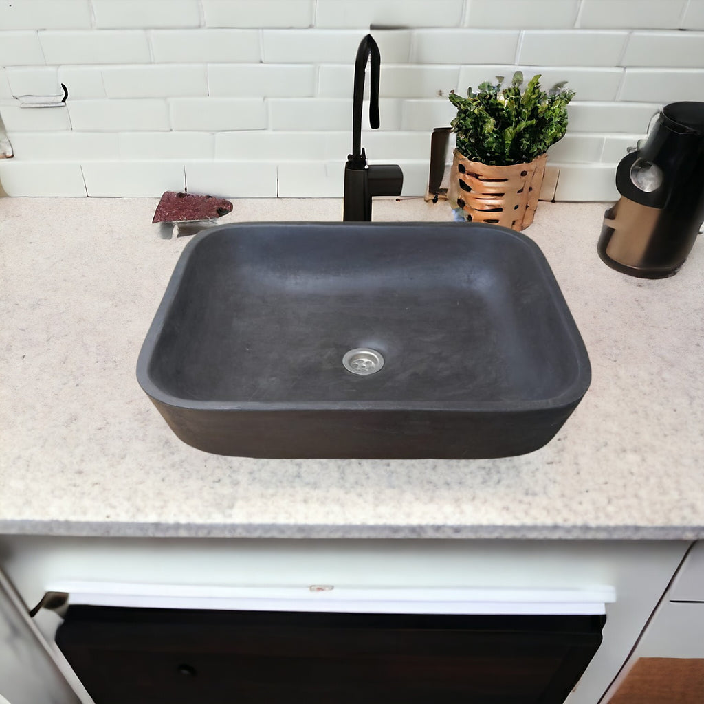 Black concave rectangle concrete basin 520x400x130mm