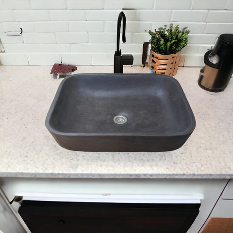 Image of Black concave rectangle concrete basin 520x400x130mm Seedleme