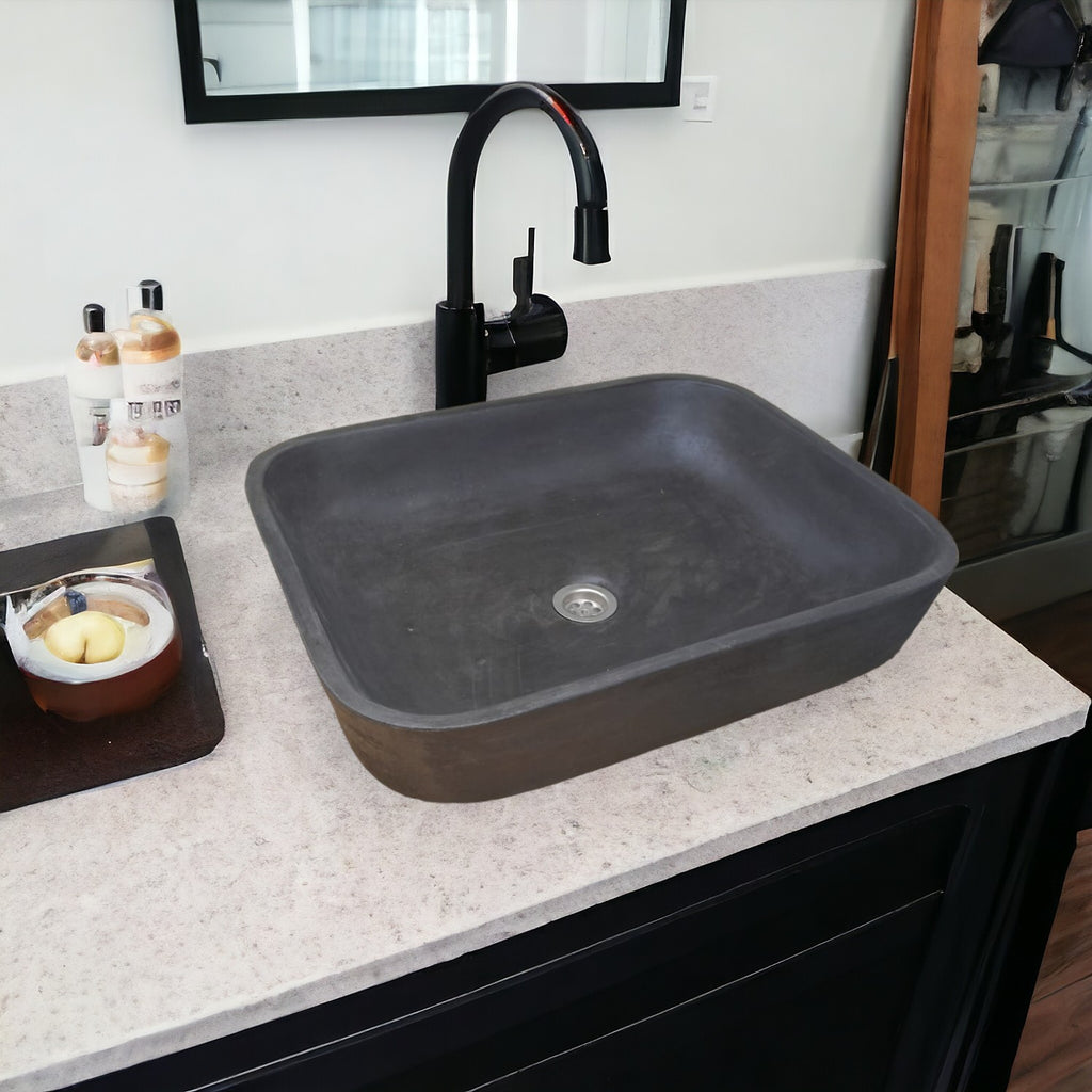 Black concave rectangle concrete basin 520x400x130mm