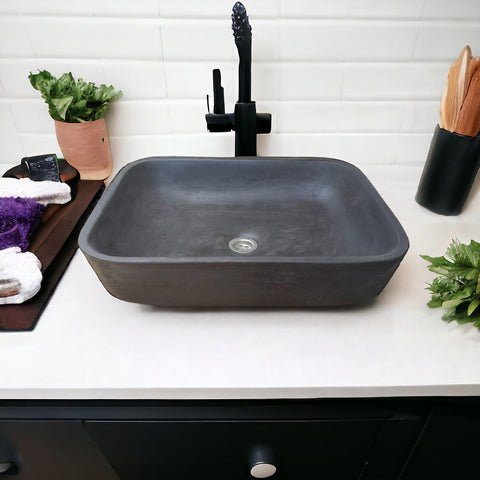 Image of Black concave rectangle concrete basin 520x400x130mm Seedleme