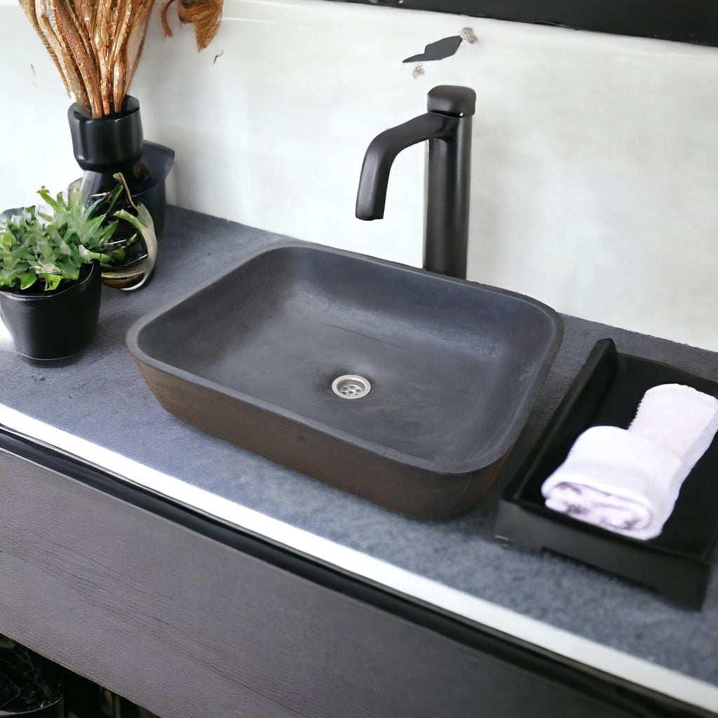Black concave rectangle concrete basin 520x400x130mm