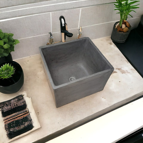 Image of Large Charcoal Square Concrete Basin 45 x 40 x 31cm