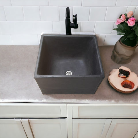 Image of Large Black Square Concrete Basin 45 x 40 x 31cm Seedleme