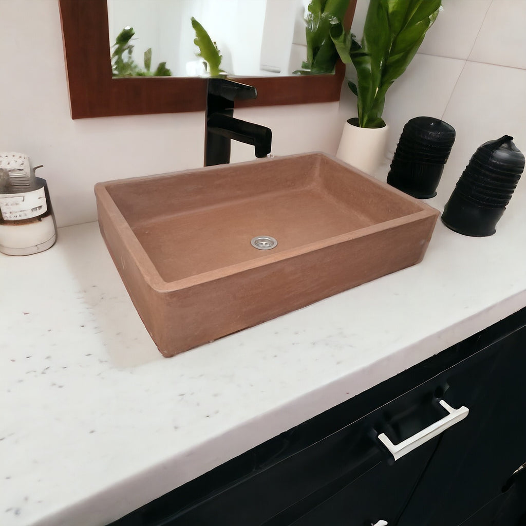 Choc Plum Large Concrete Butler Basin 60.5 x 41 x 13cm