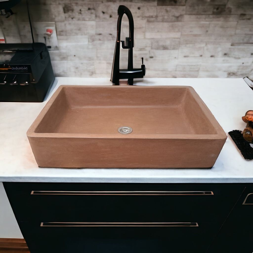 Choc Plum Large Concrete Butler Basin 60.5 x 41 x 13cm