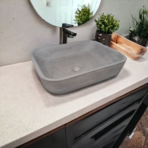 Image of Charcoal concave rectangle concrete basin 52 x 40 x 13cm