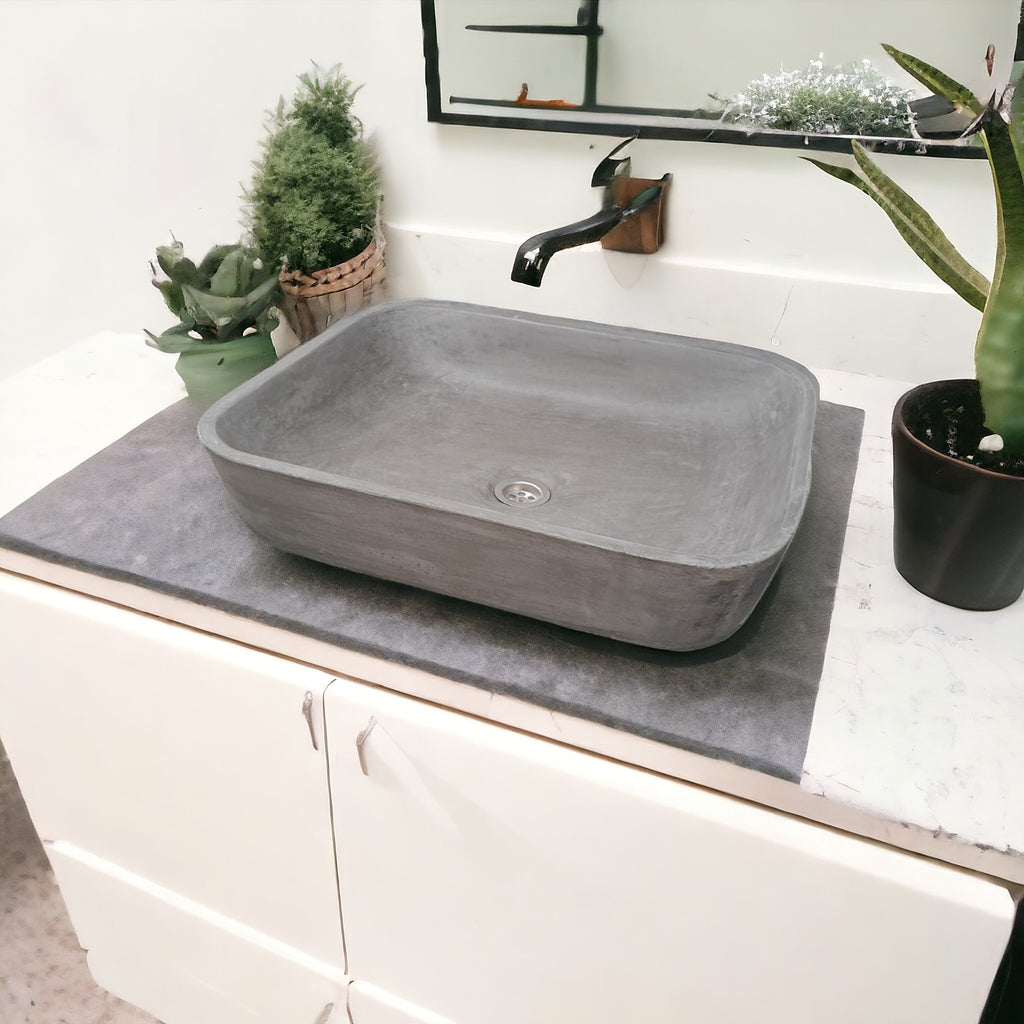 Charcoal concave rectangle concrete basin 52 x 40 x 13cm