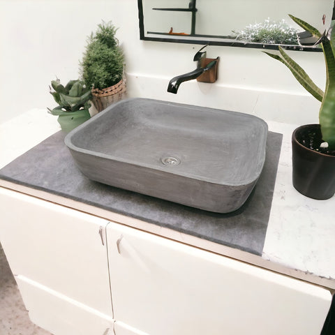 Image of Charcoal concave rectangle concrete basin 52 x 40 x 13cm