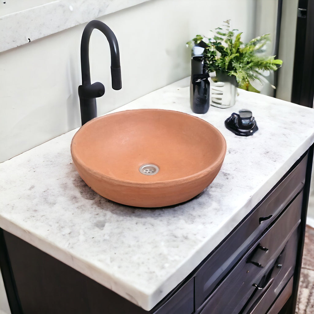 Terracotta Concrete Round Handmade Countertop Butler Sink 42 x 42 x 14cm