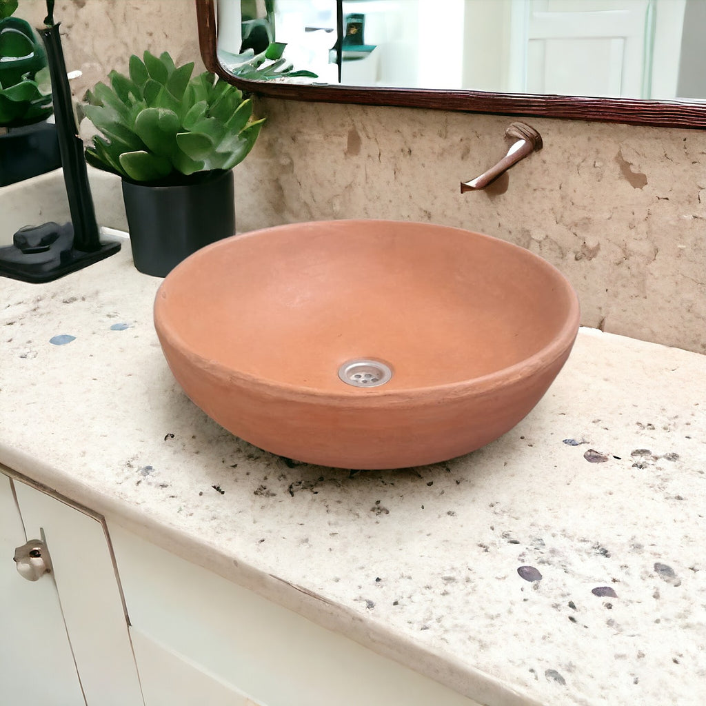 Terracotta Concrete Round Handmade Countertop Butler Sink 42 x 42 x 14cm