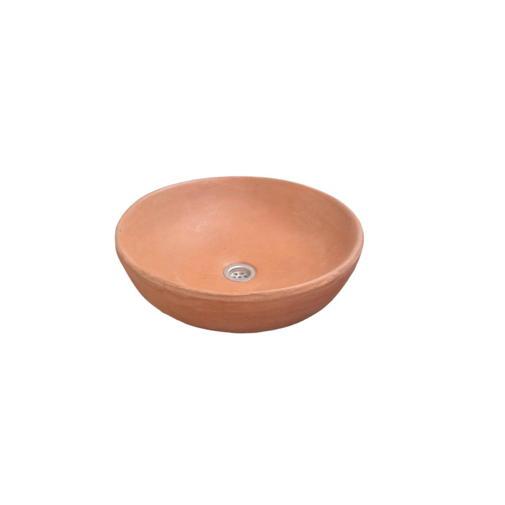 Terracotta Concrete Round Handmade Countertop Butler Sink 42 x 42 x 14cm