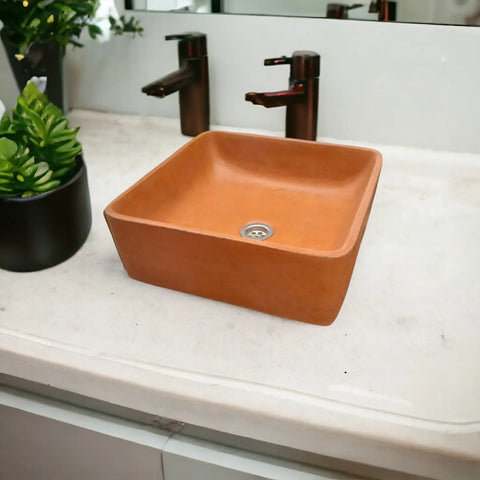 Image of Terracotta Concrete Countertop Butler Sink 36 x 36 x 12cm Seedleme