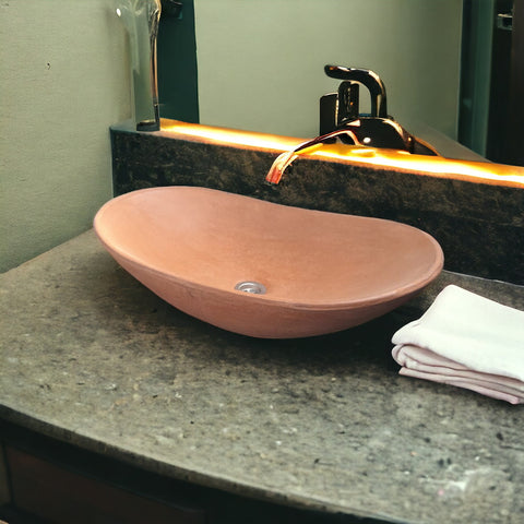 Image of Bespoke Terracotta Cement Basin Sink Modern Oval Shape 59 x 39 x 12cm