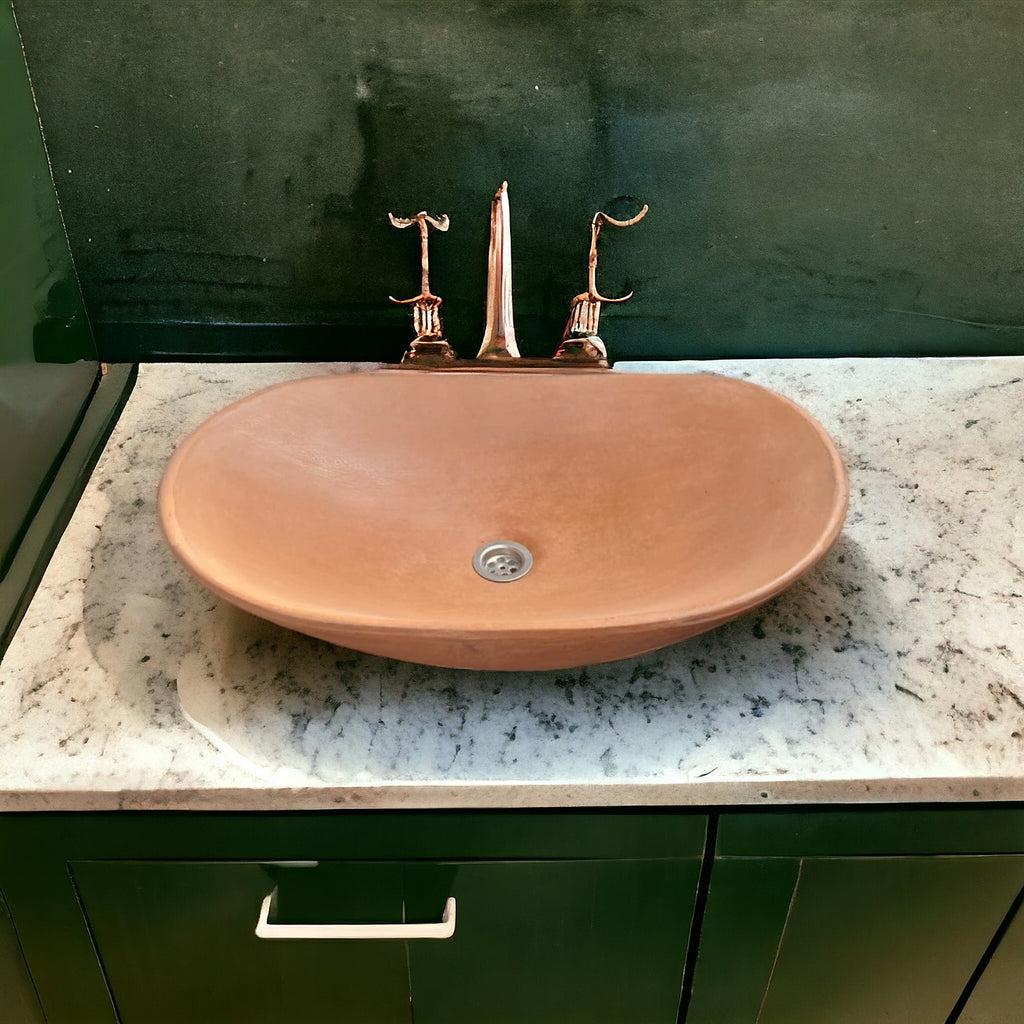 Bespoke Terracotta Cement Basin Sink Modern Oval Shape 59 x 39 x 12cm