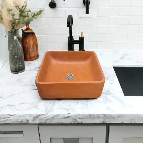 Image of Terracotta Concrete Countertop Butler Sink 36 x 36 x 12cm Seedleme