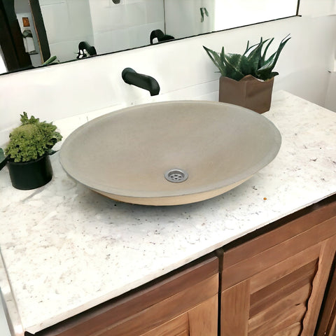 Image of Sandstone Precast Concrete Oval Basin 50 x 35 x 15 cm Seedleme
