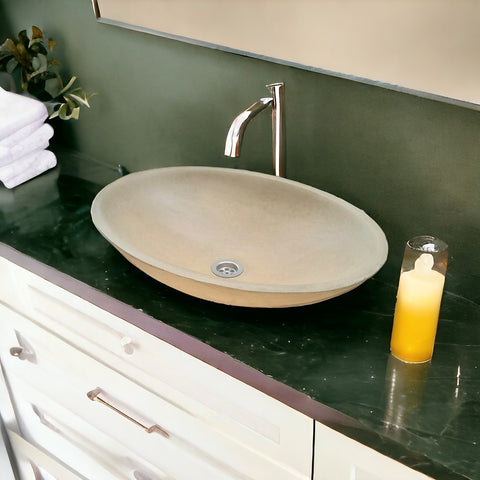 Image of Sandstone Precast Concrete Oval Basin 50 x 35 x 15 cm