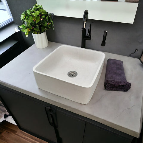 Image of Ivory Cement Concrete Basin/Sink 31 x 31 x 12cm - High Quality made in RSA