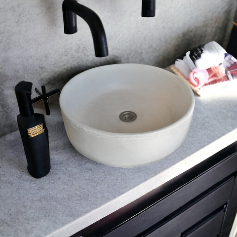 Image of Ivory Round Concrete Countertop Sink 40 x 12cm