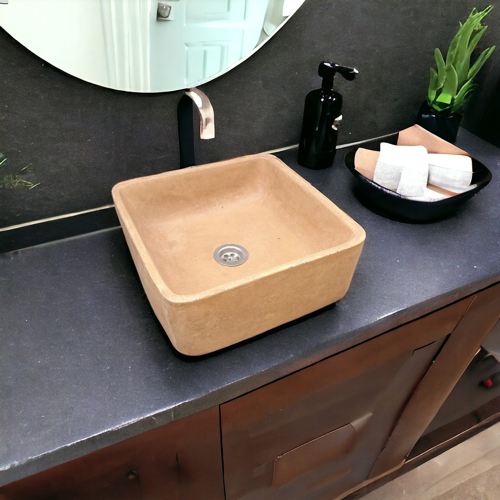 Burnt Orange 31 x 31 x 12cm Bespoke Concrete Countertop Basin.