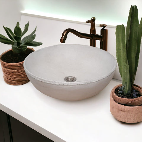 Image of Ivory Round Concave Concrete Bespoke Basin 42 x 42 x 14 cm Seedleme