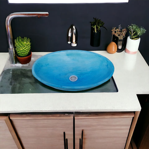 Image of Ocean Blue Concrete Oval Basin 50 x 35 x 15cm - High Strength, Chip Resistant, Sealed