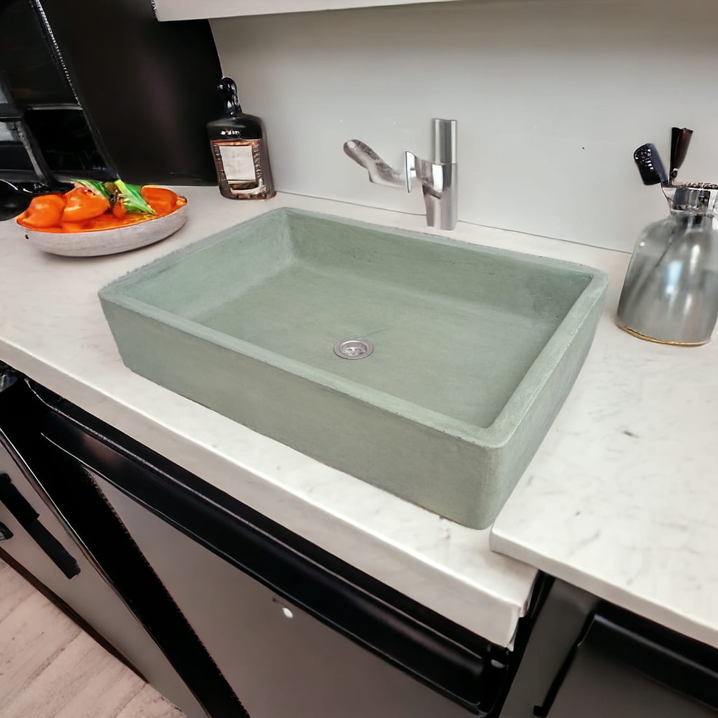Green Rectangle Bespoke Concrete Countertop Sink 60.5 x 41 x 13cm
