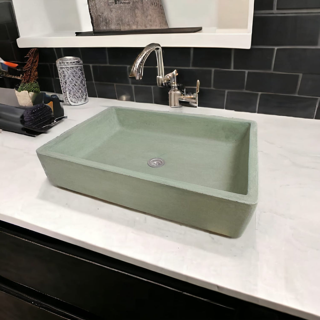 Green Rectangle Bespoke Concrete Countertop Sink 60.5 x 41 x 13cm