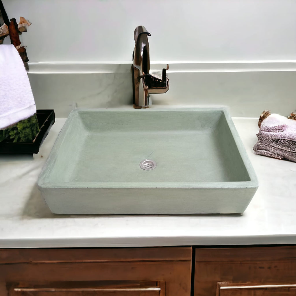 Green Rectangle Bespoke Concrete Countertop Sink 60.5 x 41 x 13cm
