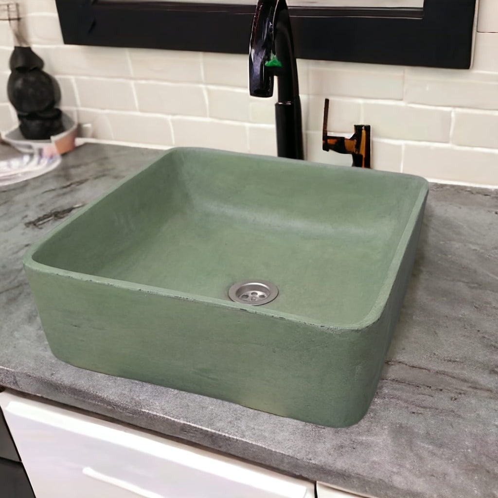 Green Concrete Handmade Countertop Basin 36 x 36 x 12cm