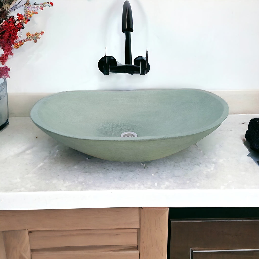 Green Bespoke Modern Oval Shaped Bathroom Basin 59 x 39 x 12cm