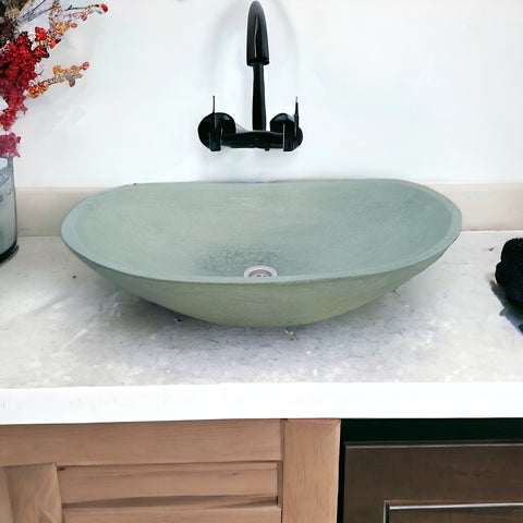 Image of Green Bespoke Modern Oval Shaped Bathroom Basin 59 x 39 x 12cm