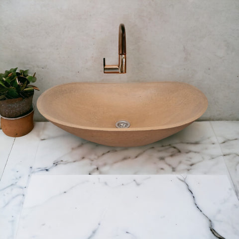 Image of Burnt Orange Bespoke Concrete Sink. Modern Oval Shape 59 x 39 x 12cm