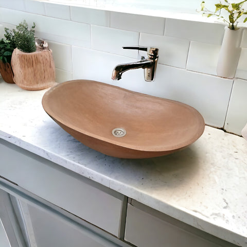 Image of Choc Plum Bespoke Concrete Basin. Modern Oval Shape 59 x 39 x 12cm