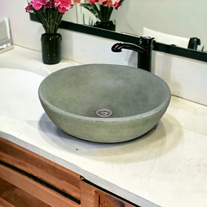 Green Round Concave Bespoke Concrete Sink. 42 x 14cm