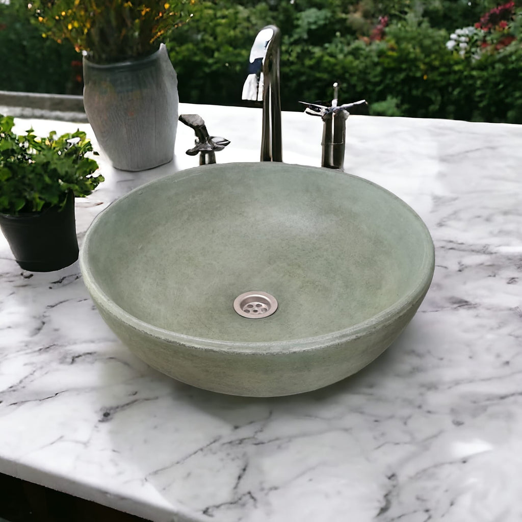Green Round Concave Bespoke Concrete Sink 42 x 14cm