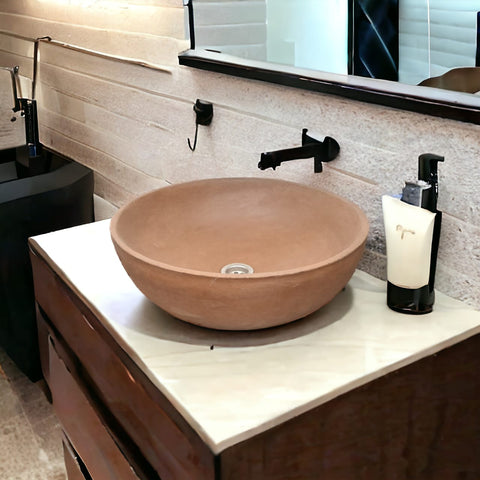 Image of Choc Plum Round Concave Handmade Bathroom Sink. 42 x 14cm