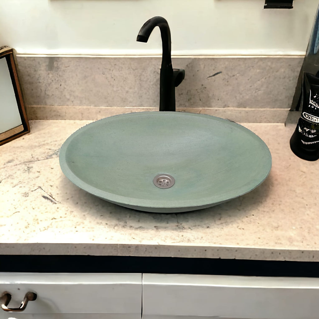 Green Oval Handmade Concrete Bathroom Sink  50 x 35 x 15cm