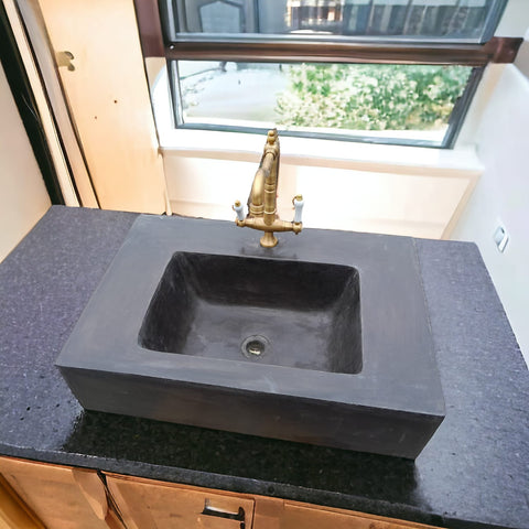 Image of Bespoke Charcoal Concrete Flat Top Bathroom Sink 77.5 x 45.5 x 19cm Seedleme
