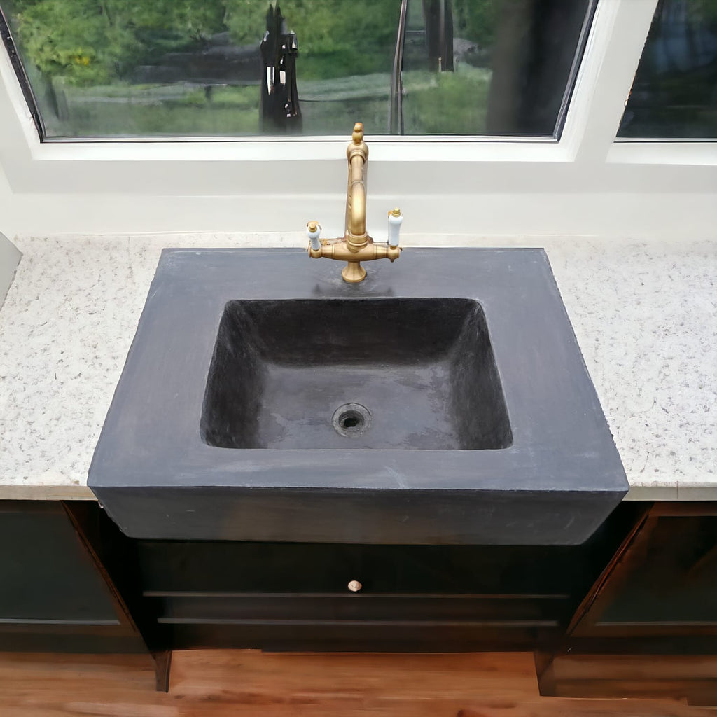 Bespoke Charcoal Concrete Flat Top Bathroom Sink 77.5 x 45.5 x 19cm