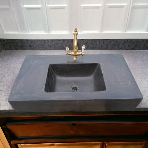 Image of Charcoal Bespoke Concrete Flat Top Bathroom Sink 93.2 x 49.5 x 19cm Seedleme