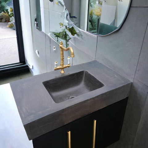 Image of Charcoal Bespoke Concrete Flat Top Bathroom Sink 93.2 x 49.5 x 19cm