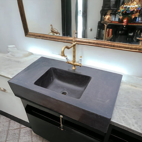 Image of Charcoal Bespoke Concrete Flat Top Bathroom Sink 93.2 x 49.5 x 19cm