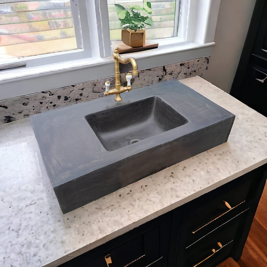 Bespoke Charcoal Concrete Flat Top Bathroom Sink 86.1 x 49.5 x 19cm