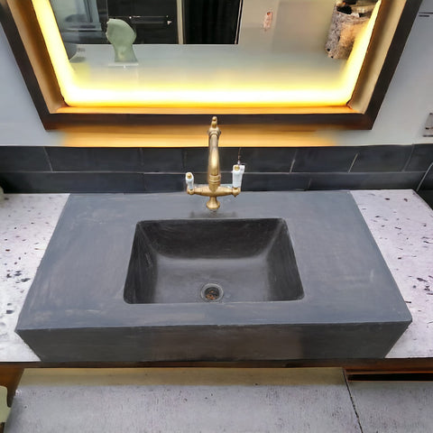 Image of Bespoke Charcoal Concrete Flat Top Bathroom Sink 86.1 x 49.5 x 19cm Seedleme