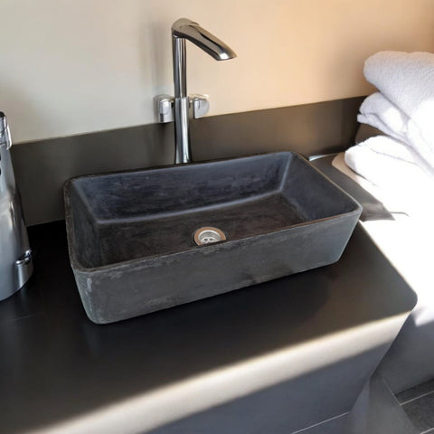 Image of Aquatina Black Concrete Basin 47 x 23.5 x 12cm Seedleme