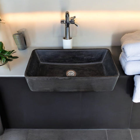 Image of Aquatina Black Concrete Basin 47 x 23.5 x 12cm Seedleme