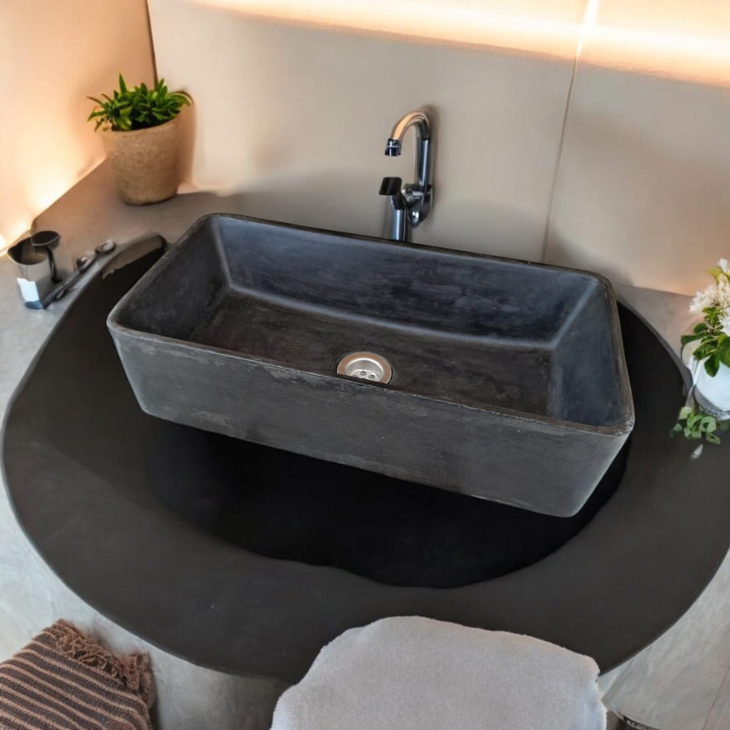 Aquatina Black Concrete Basin 47 x 23.5 x 12cm